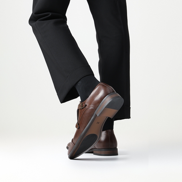 Men's Wide Monk Strap Oxford Shoes - BROWN - 7